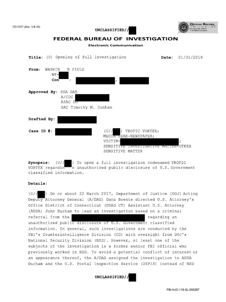 FBI Memos - Tropic Vortex - Baker, Rybicki, and Comey | PDF