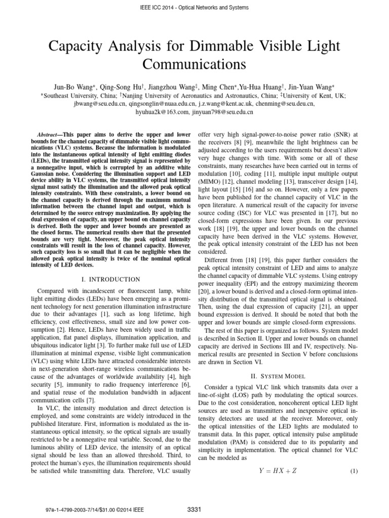 Channel Capacity in Dimmable VLC Systems | PDF | Light Emitting Diode ...