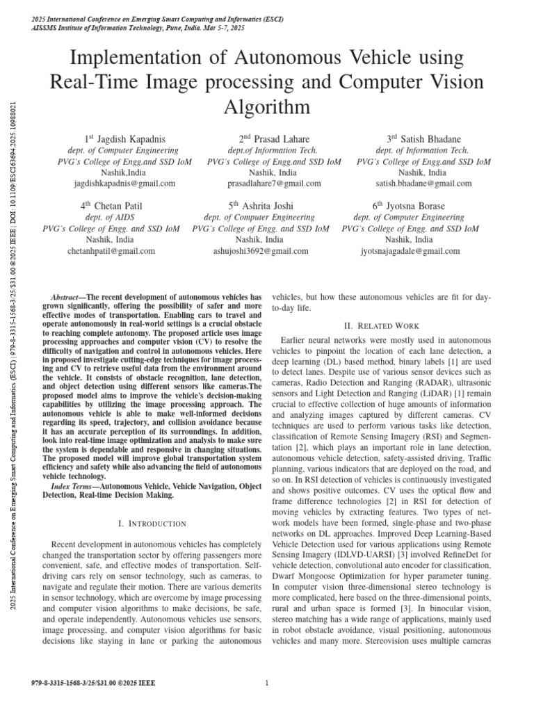 Autonomous Vehicle Navigation with CV | PDF | Computer Vision | Computing