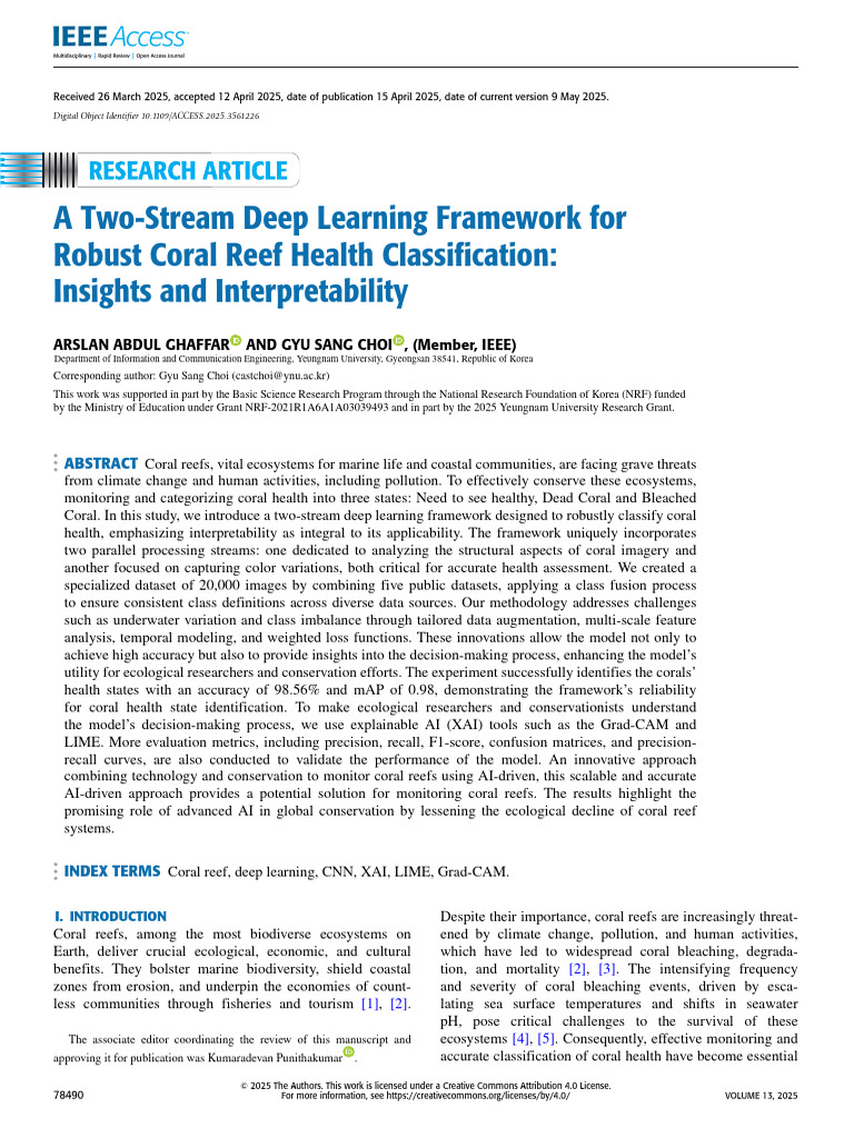 Deep Learning for Coral Health Classification | PDF | Deep Learning ...