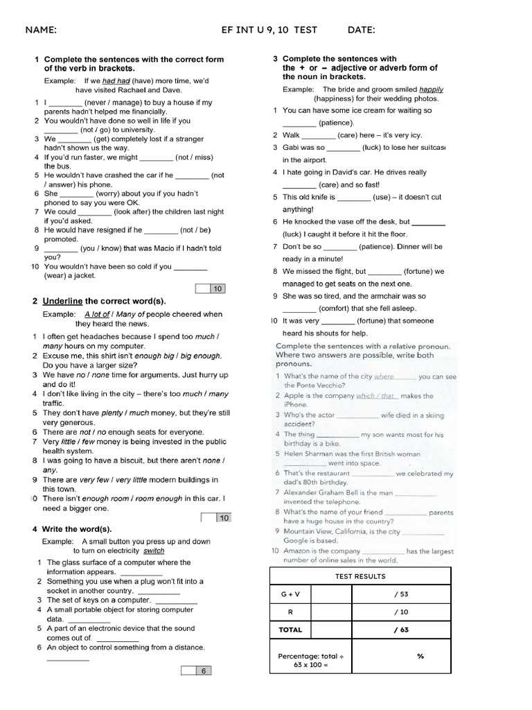 b1 Int Test Unit 9 10 | PDF