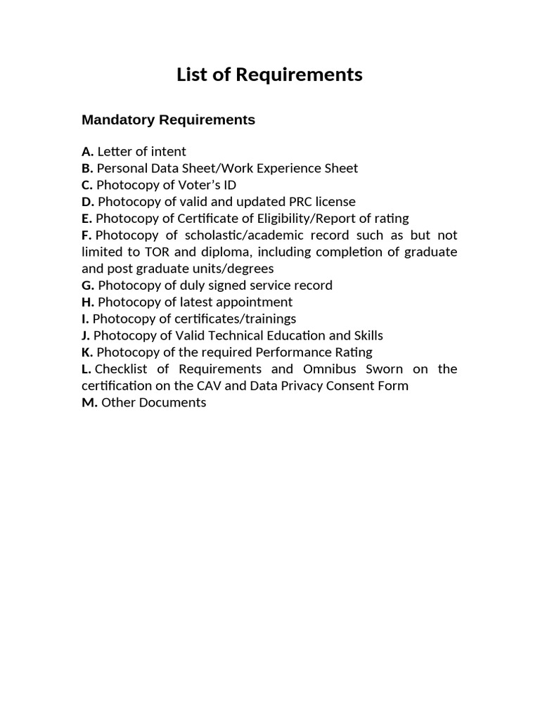 List of Requirements | PDF