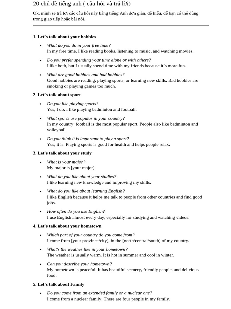 20 English Conversation Topics | PDF