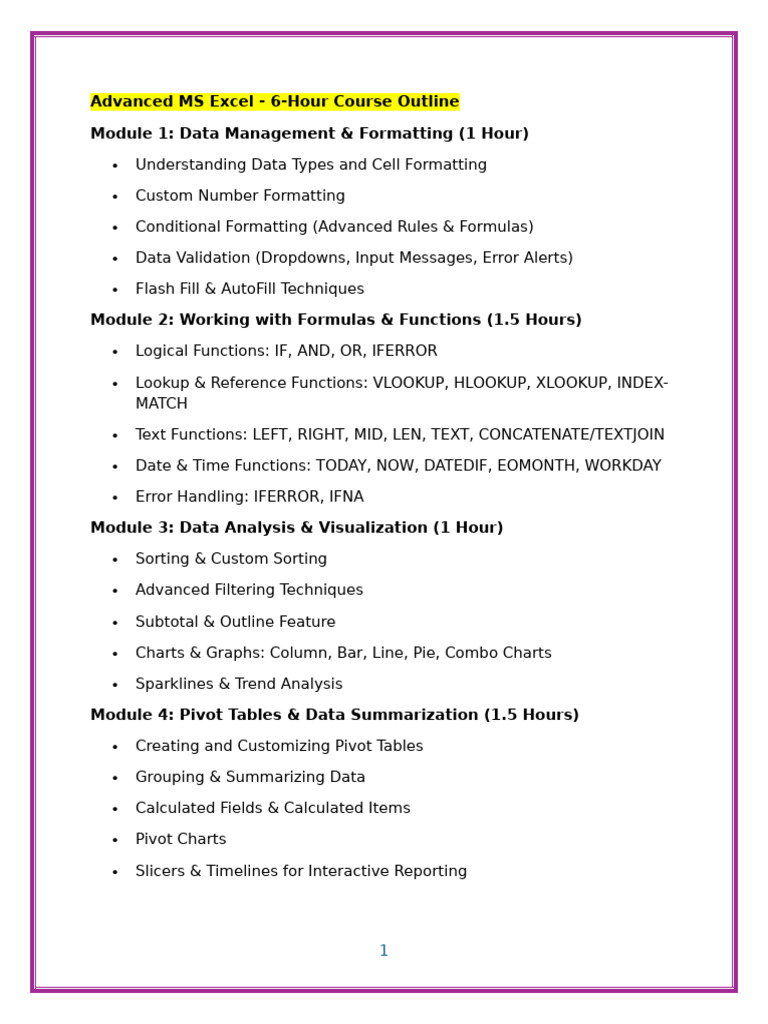Advanced MS Excel & PowerPoint Course Outline | PDF | Microsoft Excel ...
