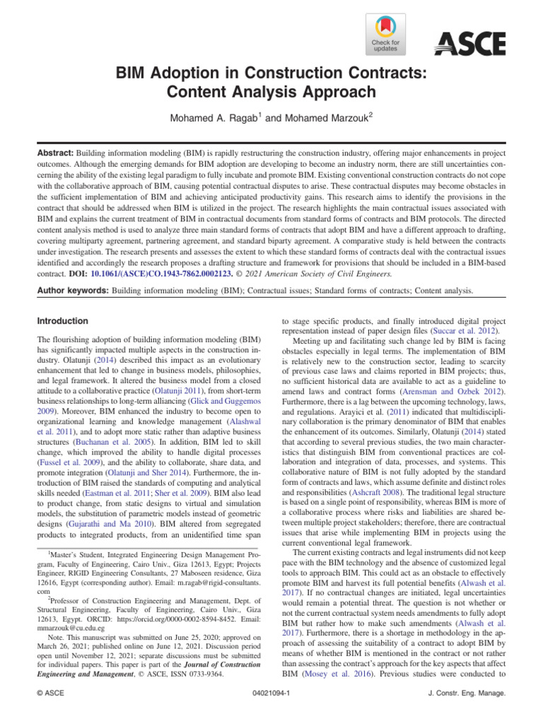 Bim Adoption in Construction Contracts Content Analysis Approach | PDF ...