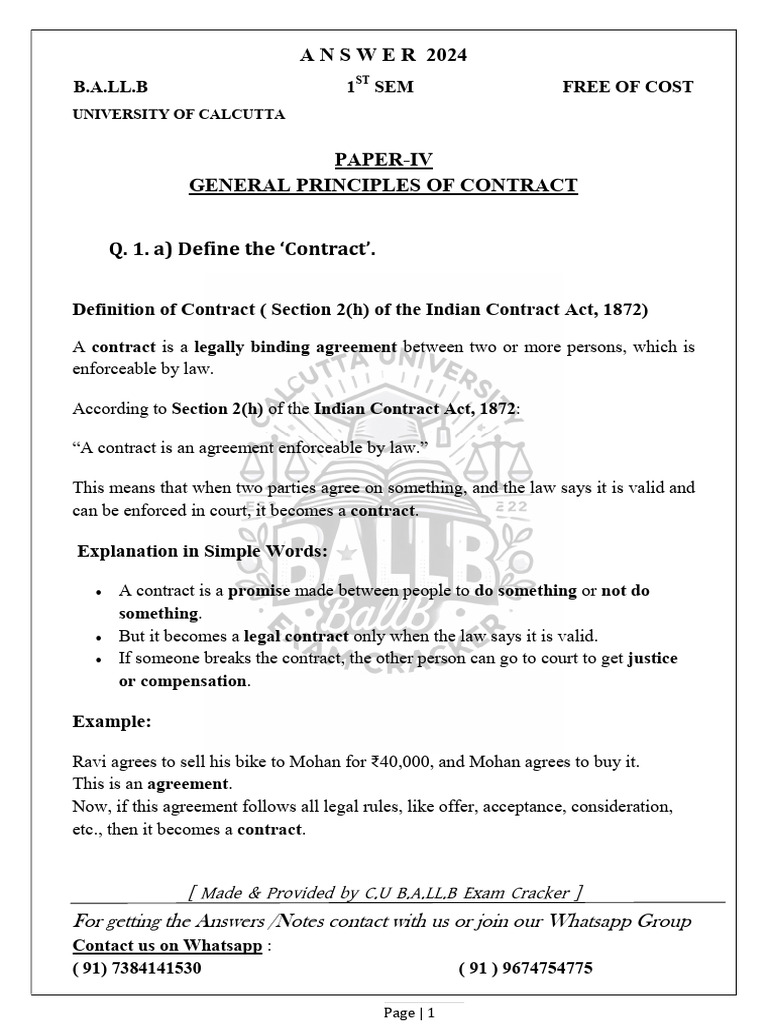 Contract Law Basics for B.A.LL.B Students | PDF | Consideration ...
