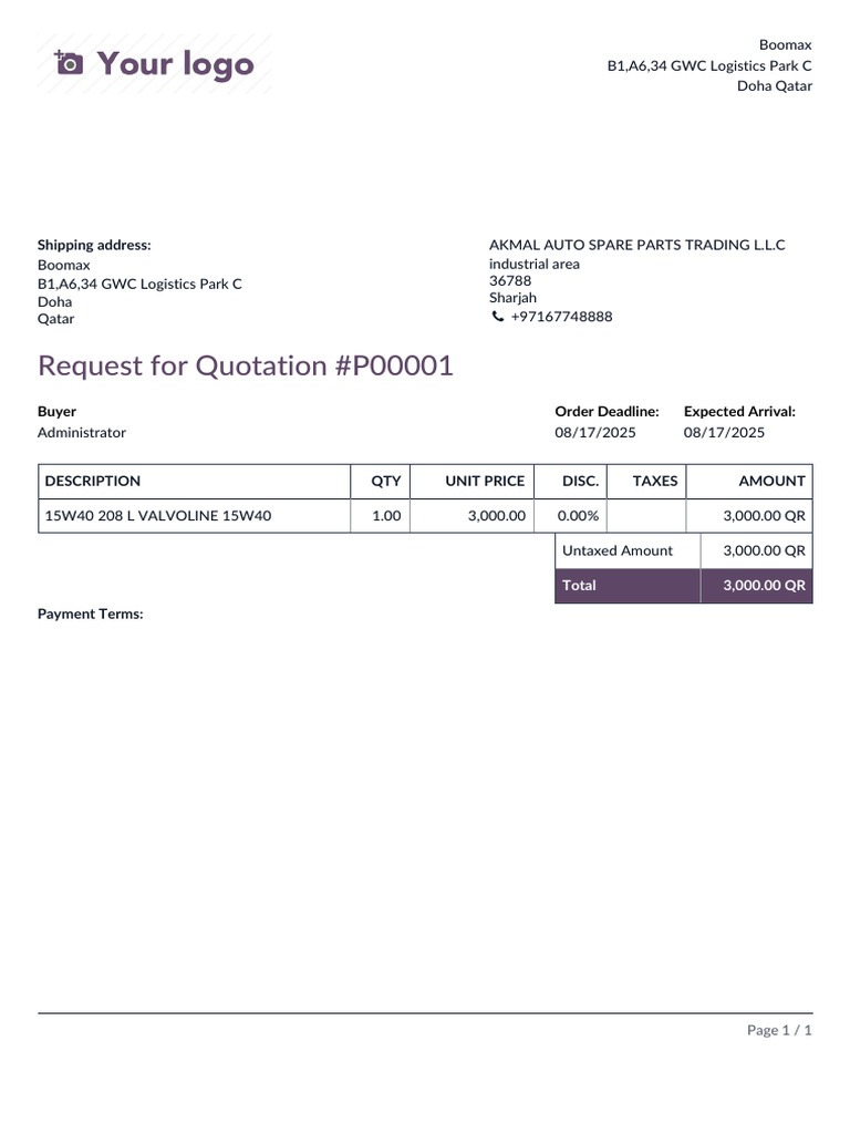 Request For Quotation - P00001 | PDF