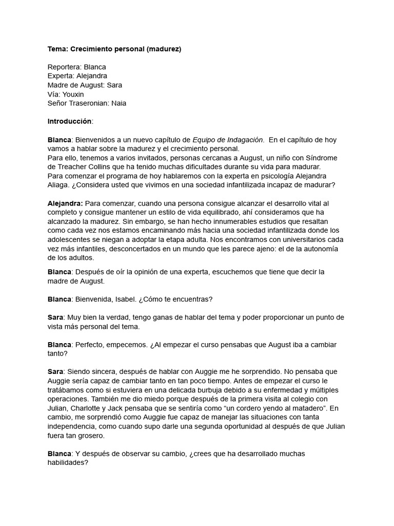 Madurez y Crecimiento Personal en August | PDF