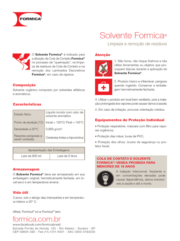 Solvente Formica®: Uso e Precauções | PDF | Solvente