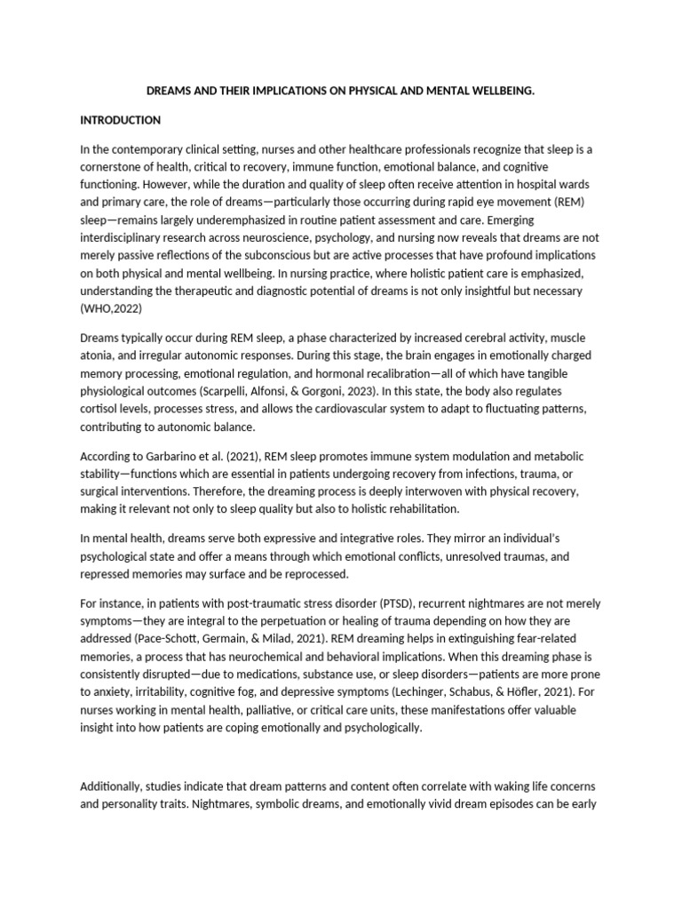 Impact of Dreams on Health and Wellbeing | PDF | Sleep | Rapid Eye ...