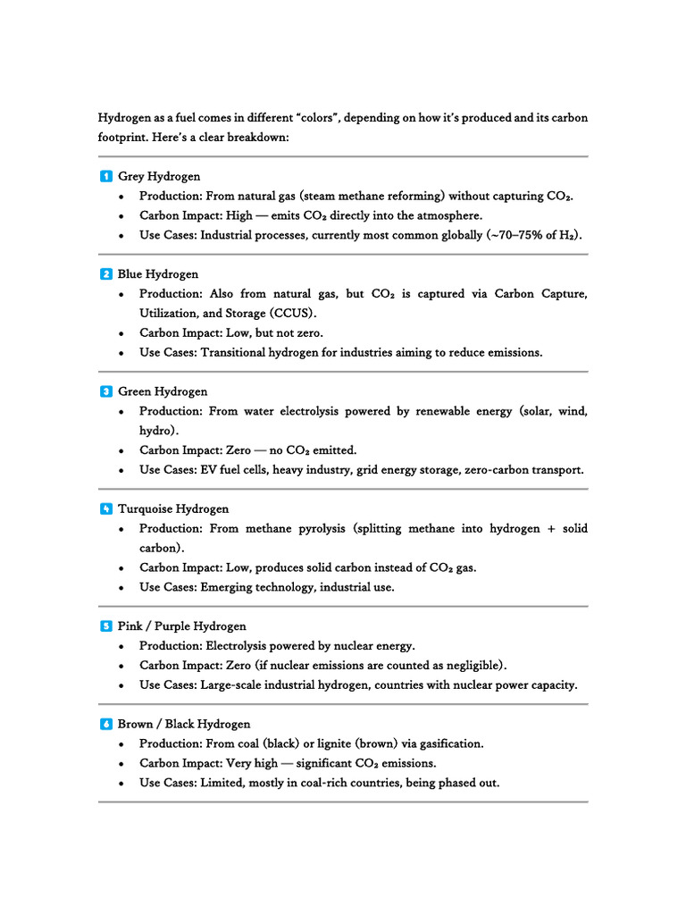 Hydrogen As A Fuel Comes in Different | PDF