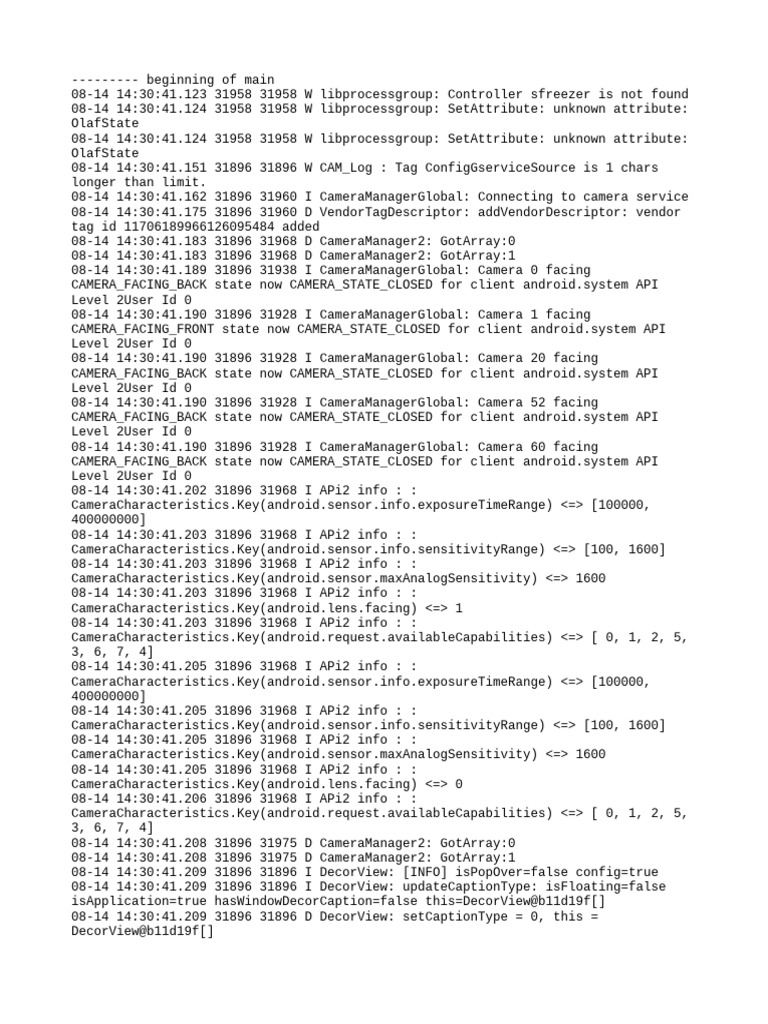 Camera Manager Log Analysis | PDF | Computing Platforms | Operating ...