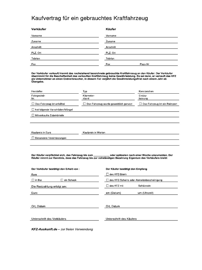 Erstaunlich Kaufvertrag Kfz Pdf Ebenbild