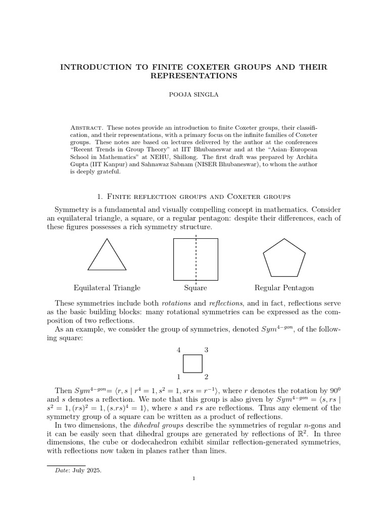 Introudtcion of Coxeter Group and Representations | PDF ...