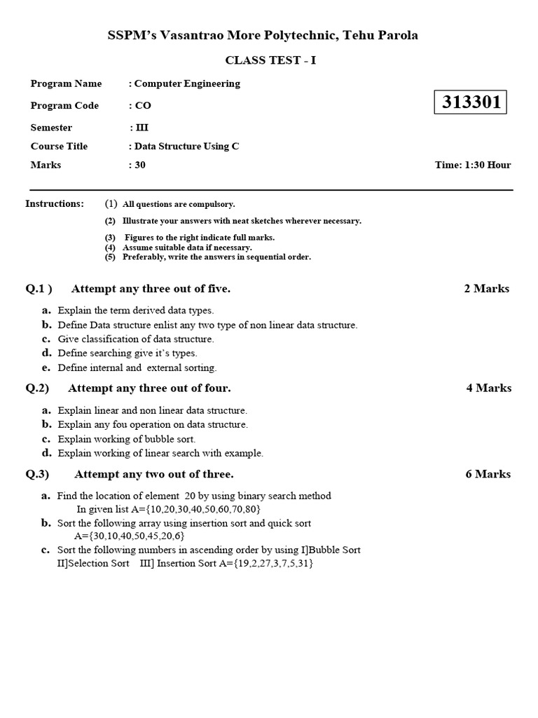 Dsu Unit Test Questions | PDF
