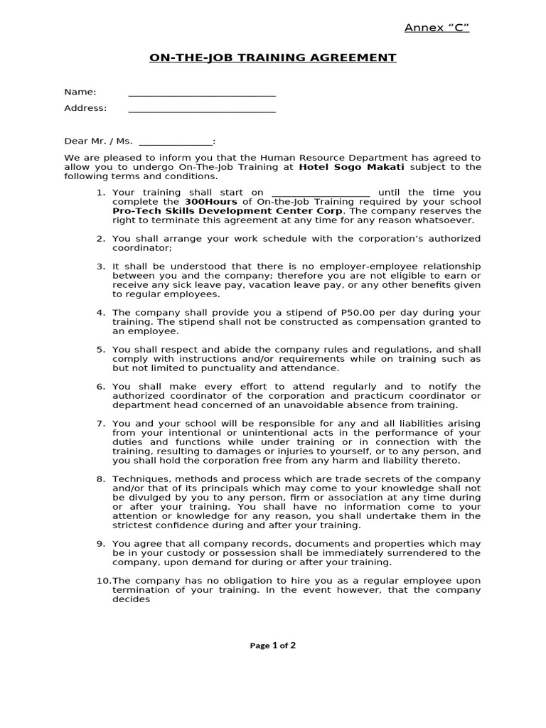 Ojt Agreement - 1 | PDF | Employment | Justice
