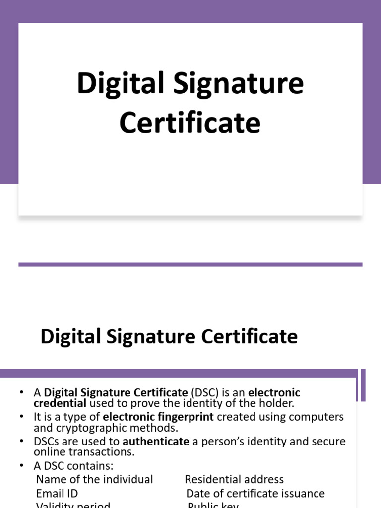 Digital Signature Certificate Overview | PDF | Public Key Certificate ...