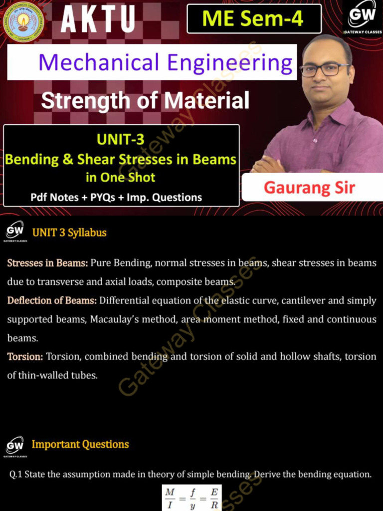 SOM U-3 Stresses in Beams ONE SHOT Notes | PDF
