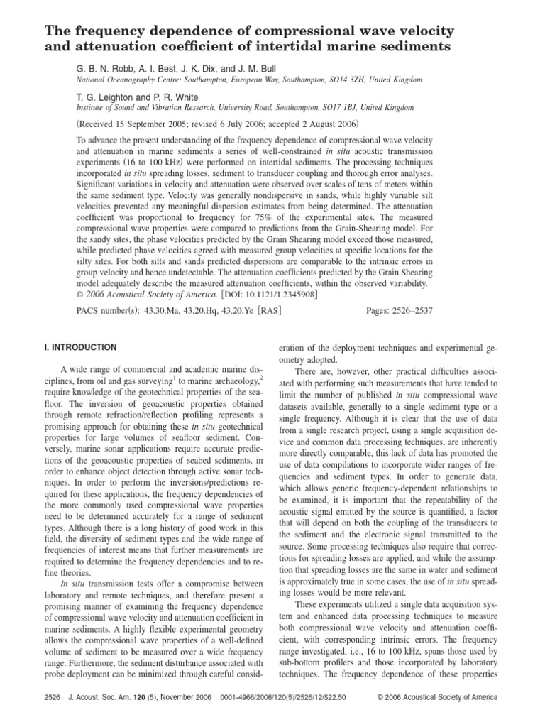 Compressional Wave Velocity in Marine Sediments | PDF | Porosity ...