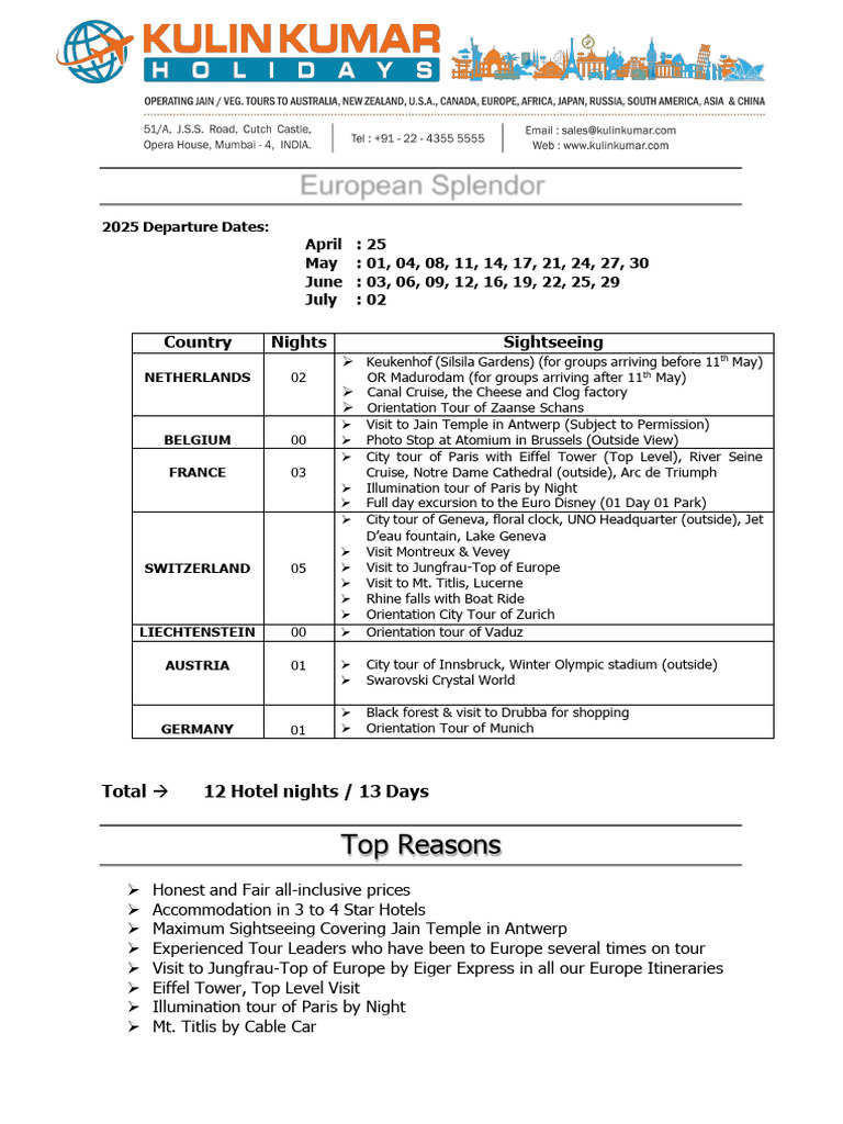 European Splendor - 12N - Apr To Jul - 2025 Revised Euro | PDF ...