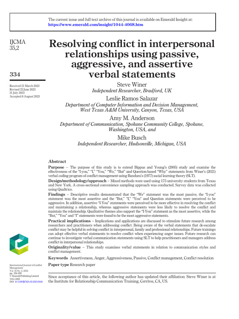 10 1108 - Ijcma 03 2023 0048 | PDF | Communication | Conflict Resolution