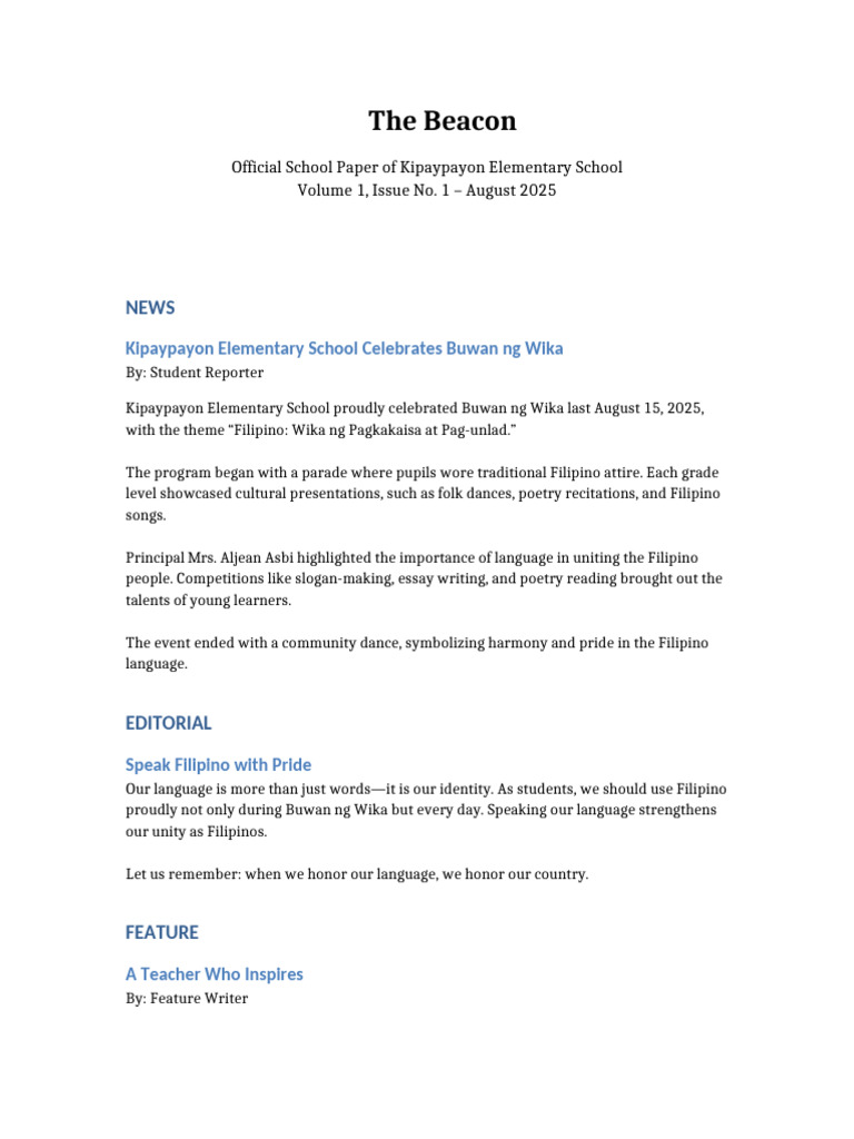 Kipaypayon Elementary School Paper | PDF | Human Communication