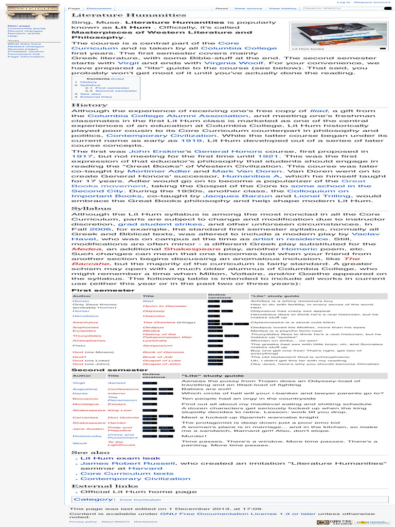 Literature Humanities - WikiCU, The Columbia University Wiki ...