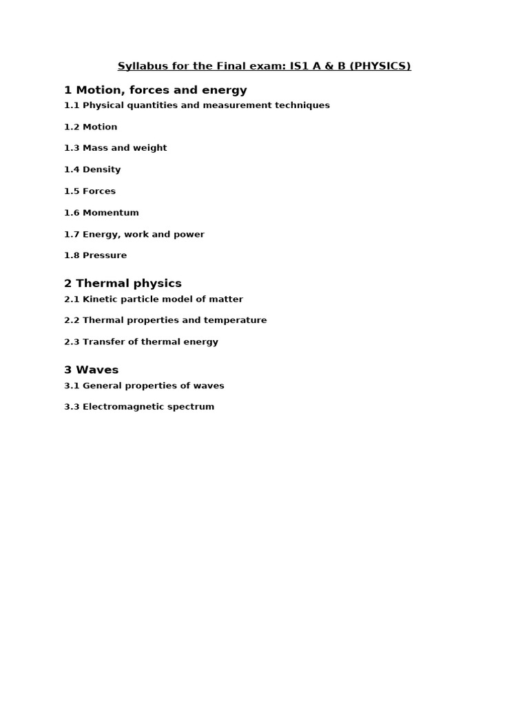 Syllabus For The Final Exam | PDF