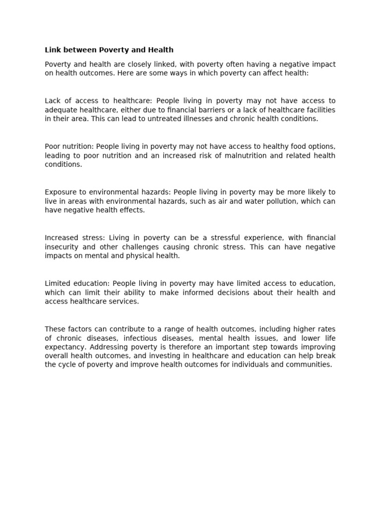 Link between Poverty and Health | PDF