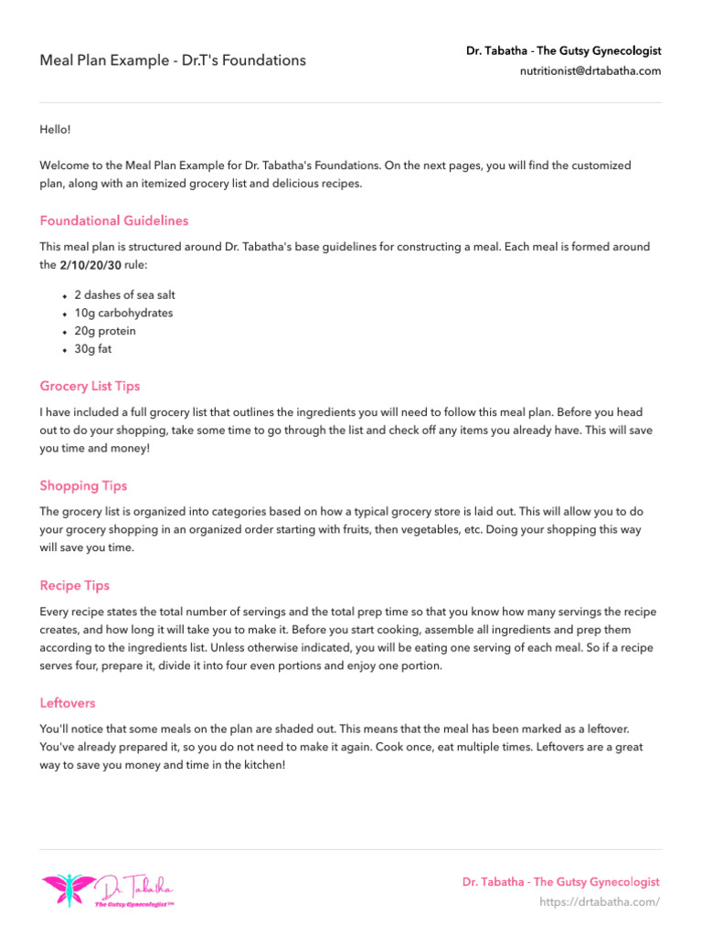 Meal Plan Example - DR - Ts Foundations - Updated | PDF | Salad | Meal