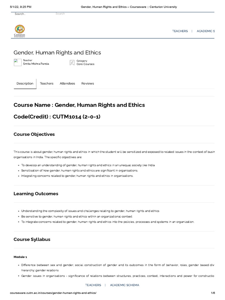 Gender, Rights & Ethics Course Overview | PDF | Gender | Gender Studies