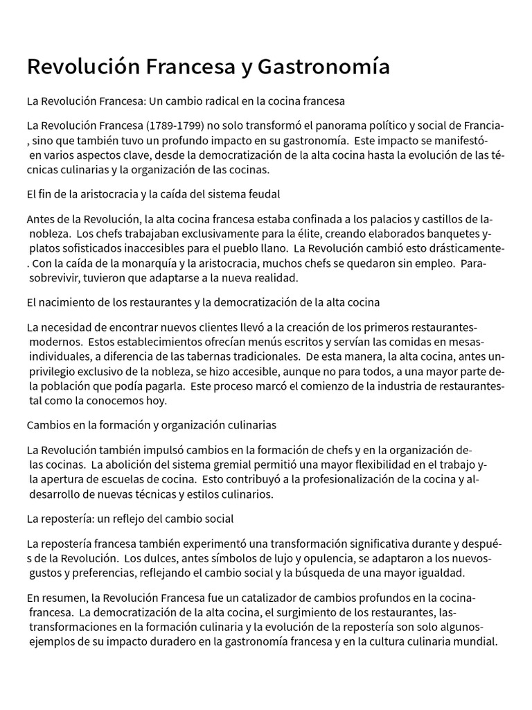 Revolución Francesa y Gastronomía | PDF | Restaurantes | Artes culinarias
