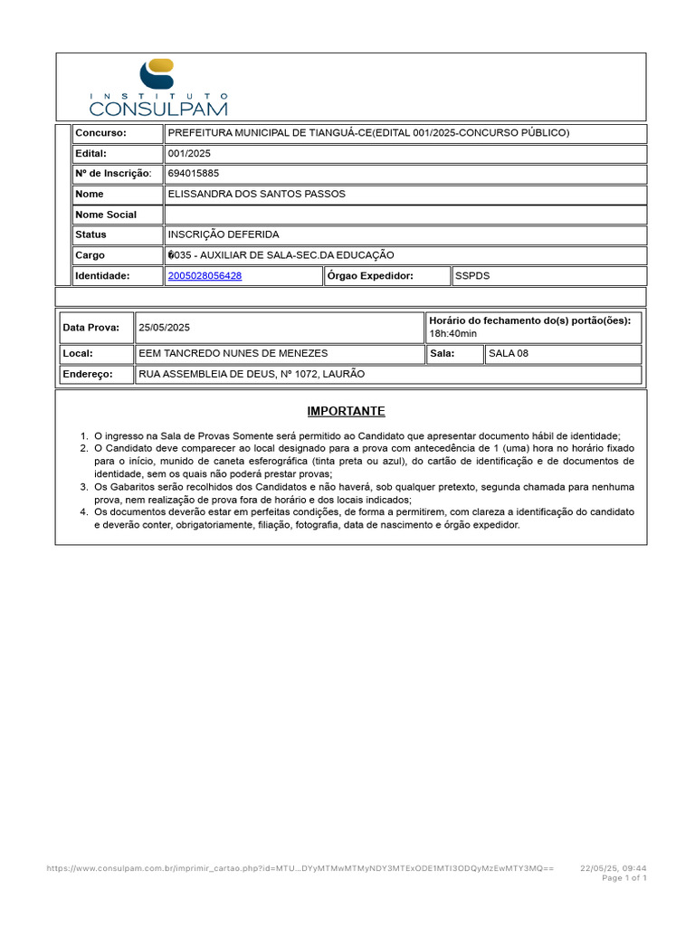 Inscrição Deferida: Auxiliar de Sala Tianguá | PDF