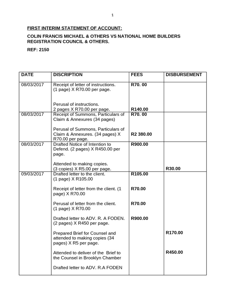 Interim Account Statement: Legal Fees Summary | PDF | Accounting