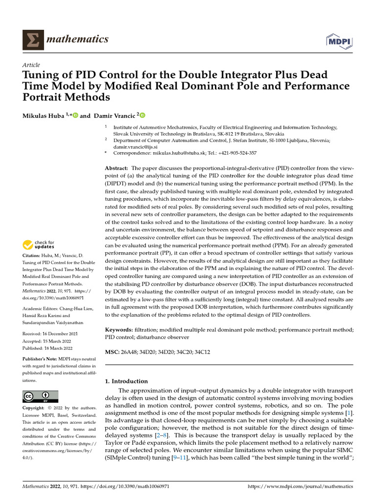 PID Control Tuning for DIPDT Model | PDF | Control Theory | Equations