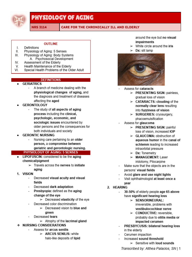 Physiology of Aging in Elderly Care | PDF | Glaucoma | Ageing