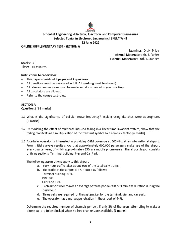 Electronic Engineering Test Paper | PDF | Signal To Noise Ratio ...
