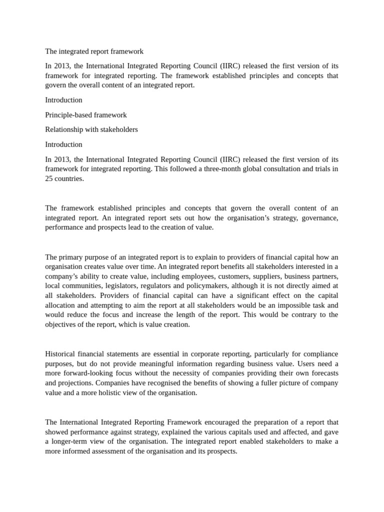 The Integrated Report Framework | PDF | Business Economics | Business