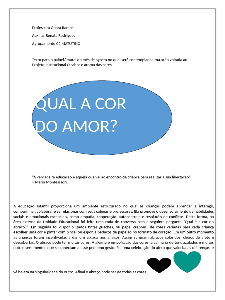 A Cor do Abraço na Educação Infantil | PDF