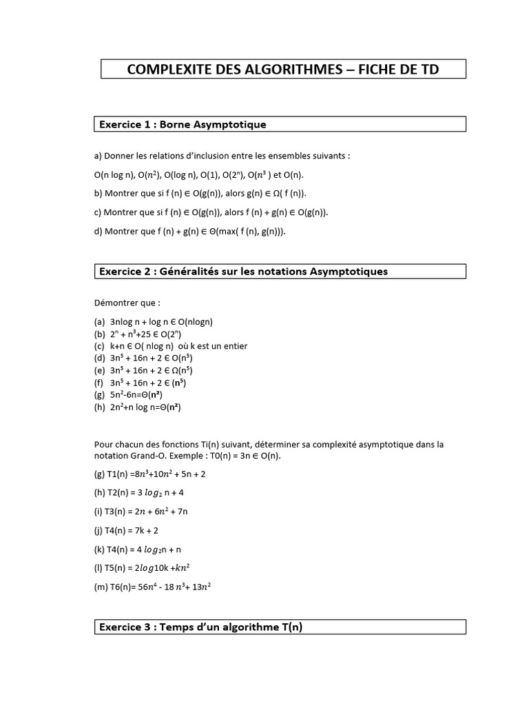 Complexité des Algorithmes et Notations | PDF | Complexité temporelle ...
