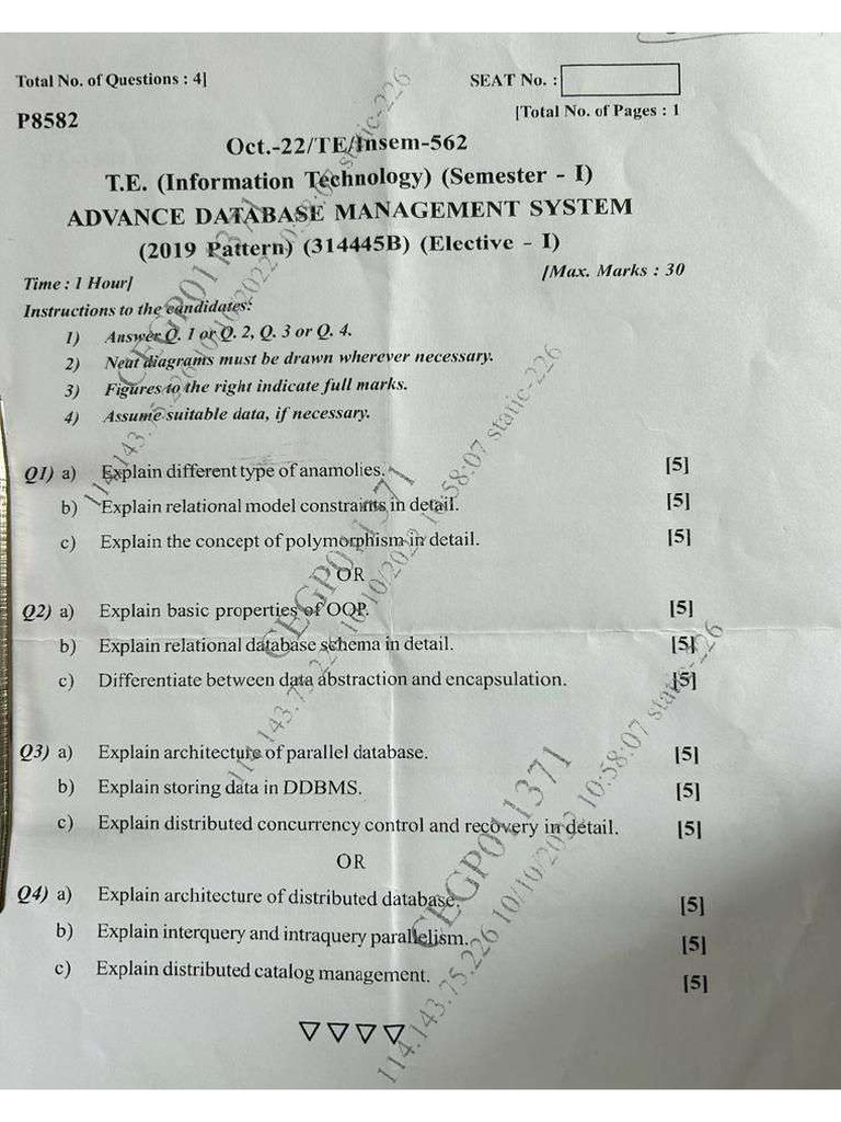 ADBMS Insem Question Paper 1 | PDF