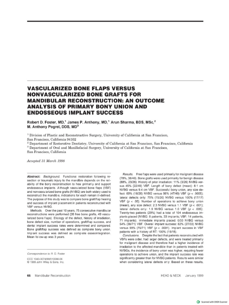 Vascularised Bone Flaps Vs Non Vascularised Bone Grafts | PDF