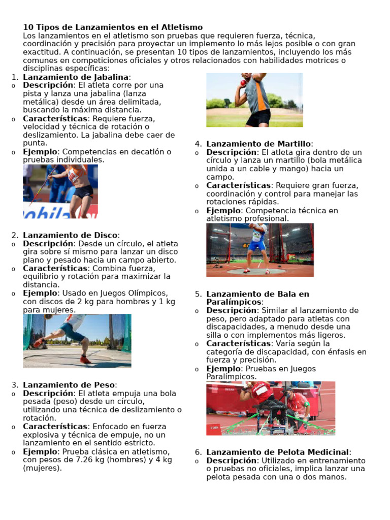 10 Tipos de Lanzamientos en Atletismo | PDF | Deporte del atletismo ...