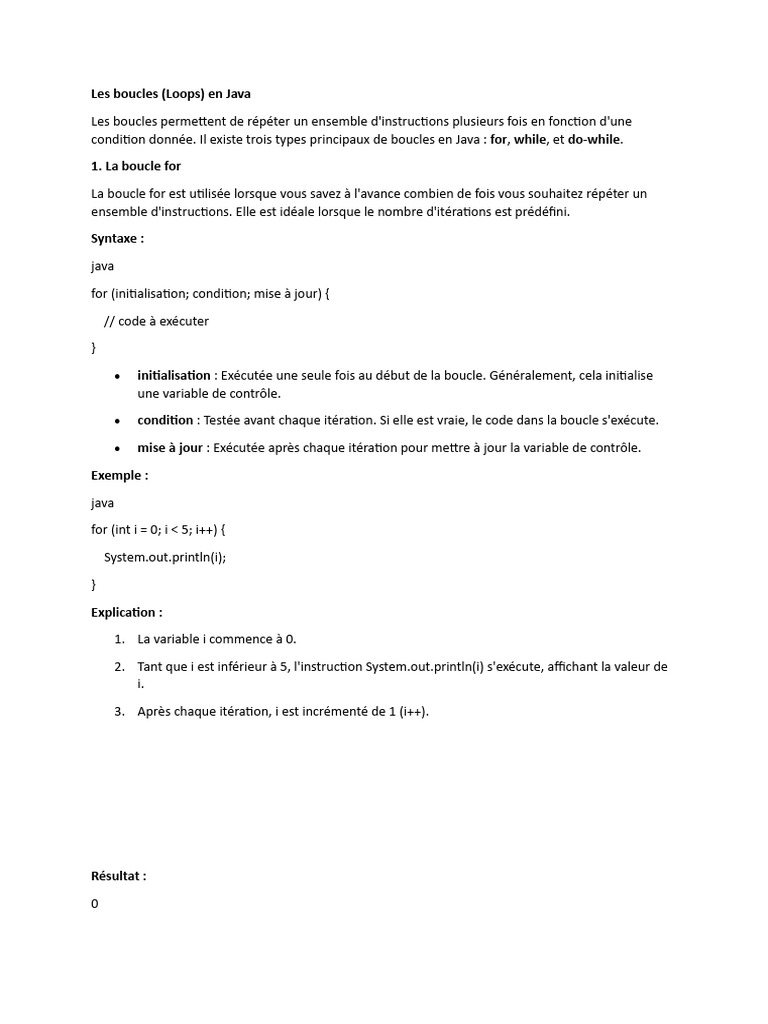 Boucle for en Java : Guide complet | PDF | Structure de contrôle | Java ...