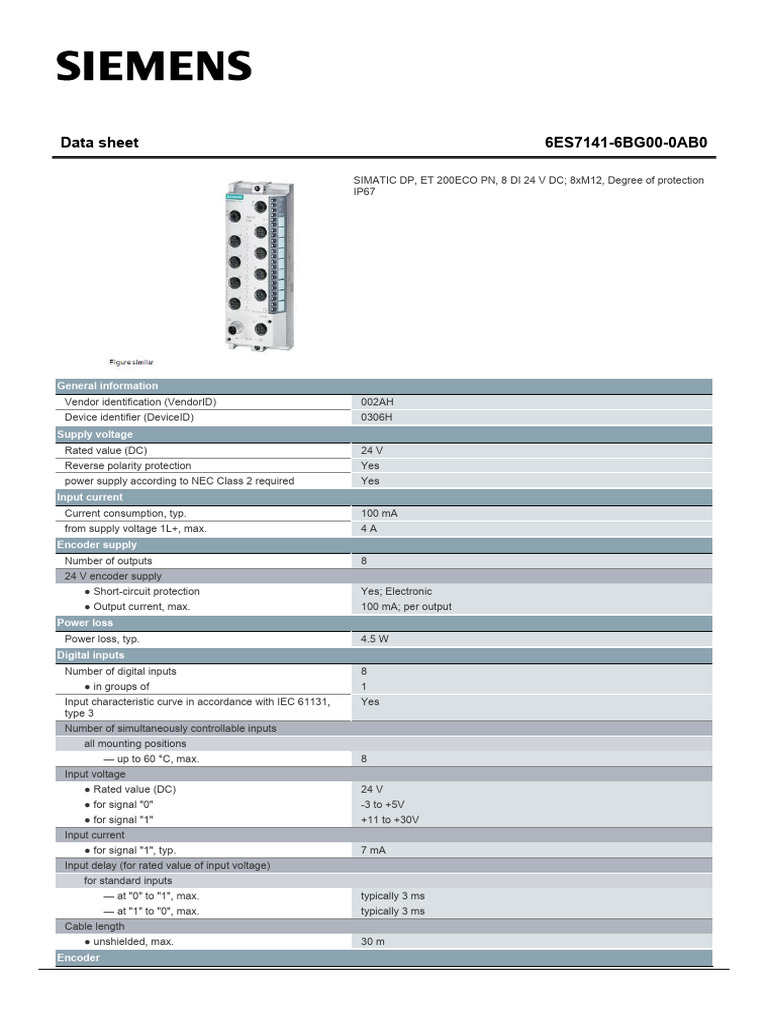 Siemens 6ES71416BG000AB0 Data Sheet | PDF | Computing | Physical Layer ...
