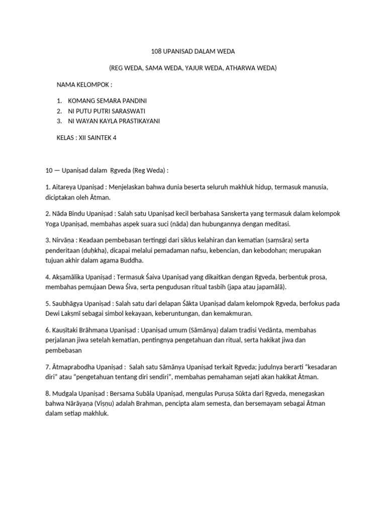 108 Upanisad dalam Weda | PDF