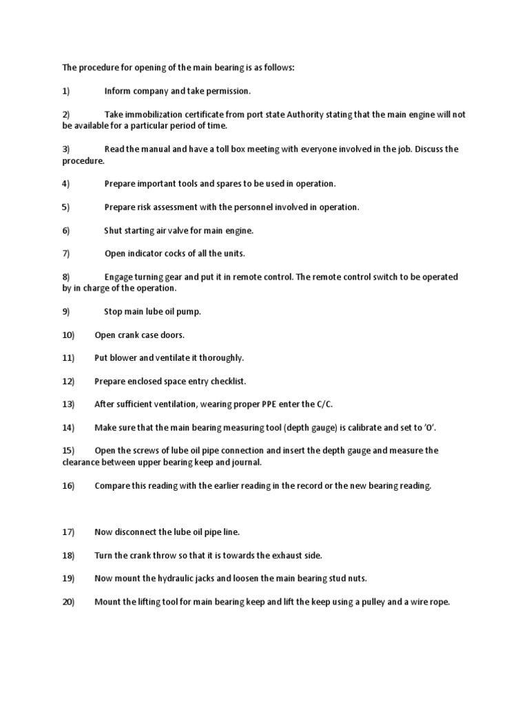 Main Bearing Removal Procedure PDF Bearing (Mechanical) Elevator