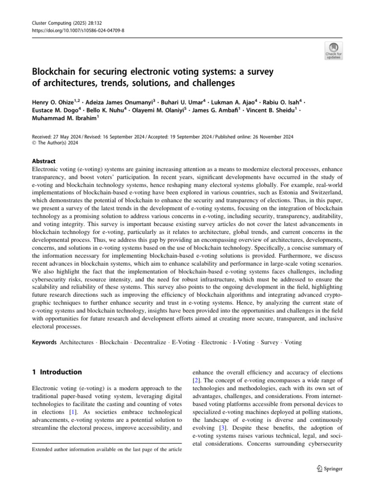 Blockchain in E-Voting Systems Survey | PDF | Electronic Voting ...