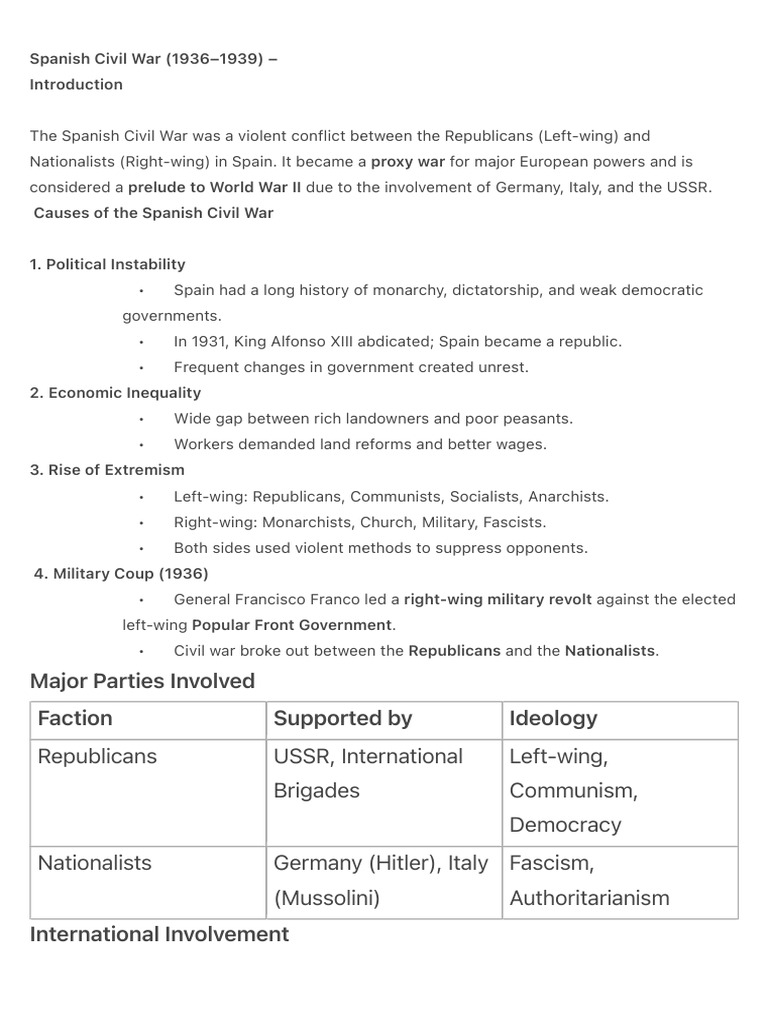 Overview of the Spanish Civil War | PDF | Spanish Civil War | Francisco ...