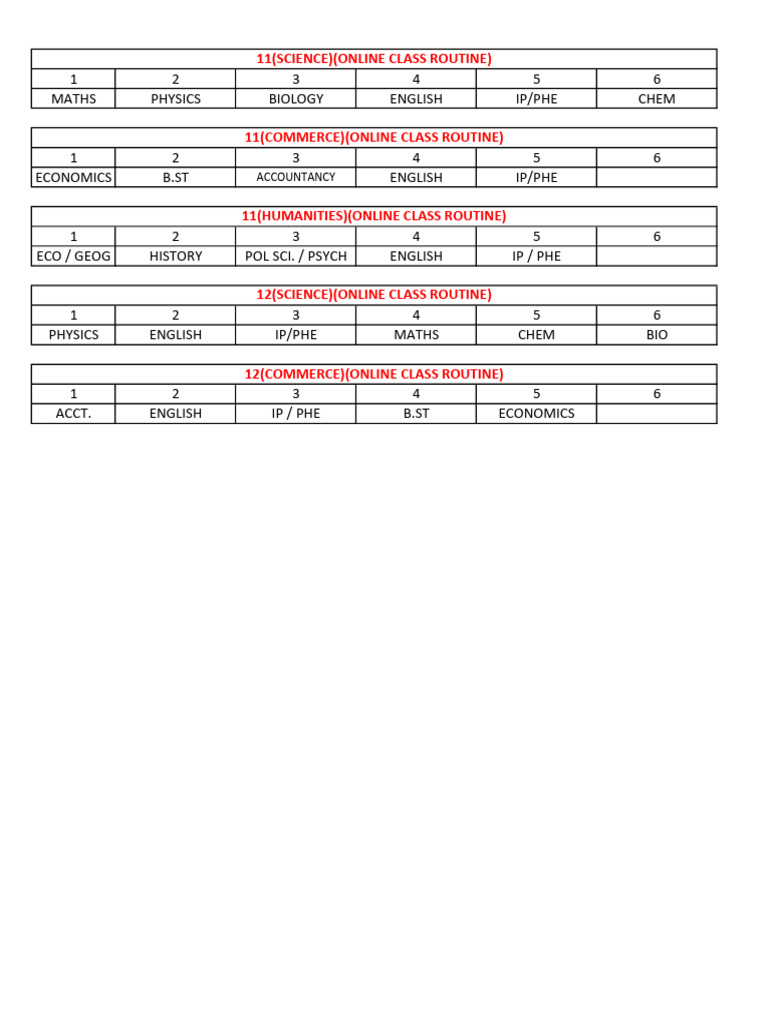Online Class Routine for Grades 11-12 | PDF
